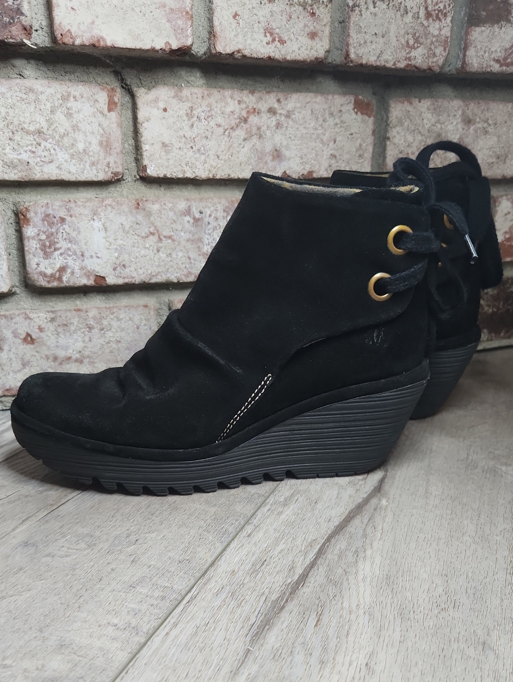 Fly London Yama Black Suede Wedge Ankle Boot - Women